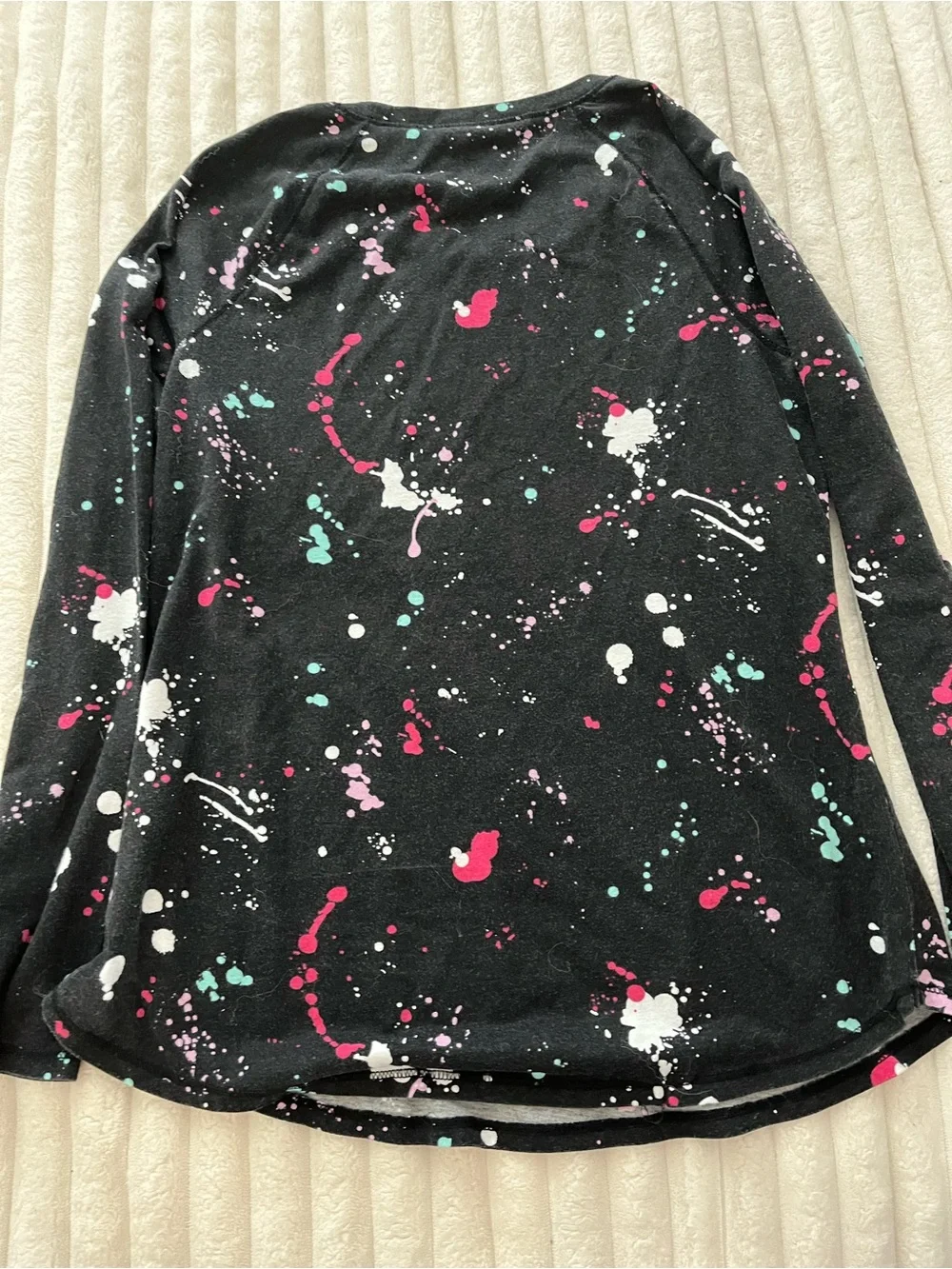 Justice Black Long Sleeve Top with Pink, Teal & White Paint-Splash